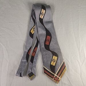 Necktie Angelino Silk Neck Tie Gray Orange Yellow Black Art Deco 64" X 4" Italy